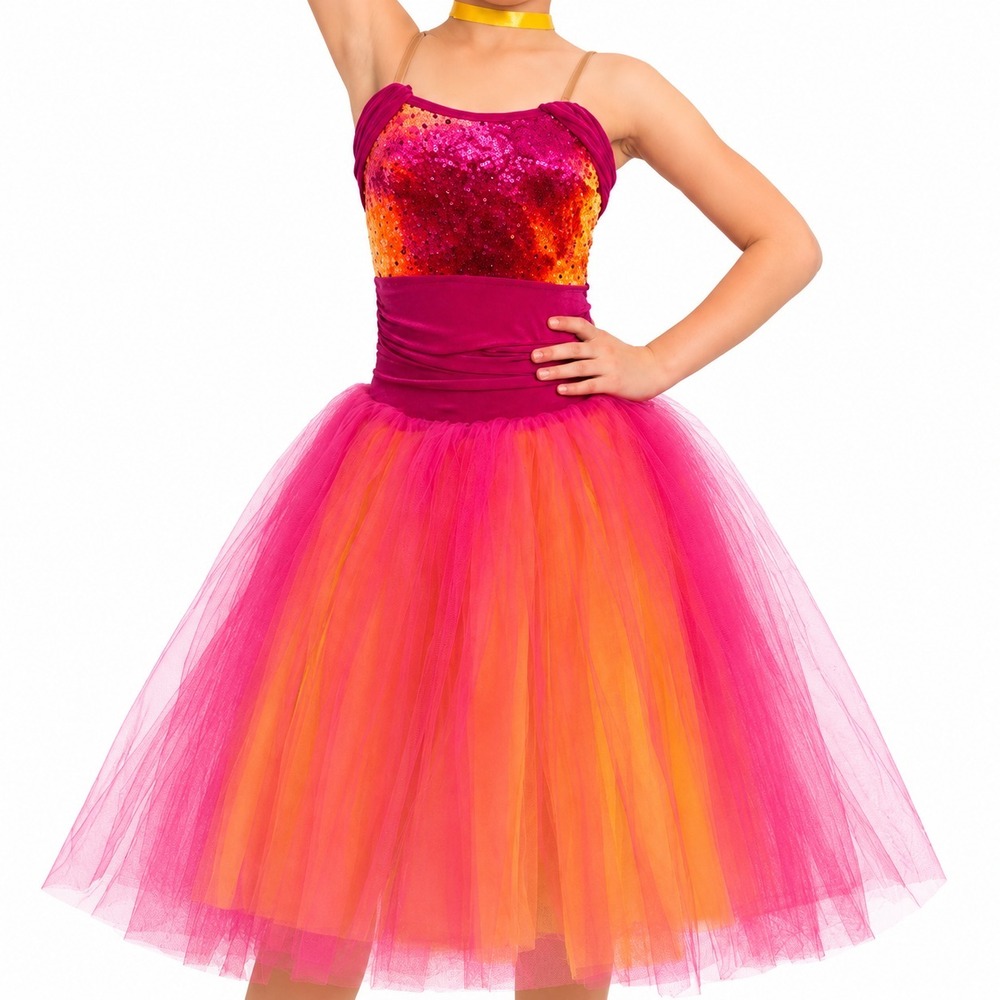 Weissman Child Large Ombre Lyrical Dance Costume Pink Orange Full Tulle Tutu